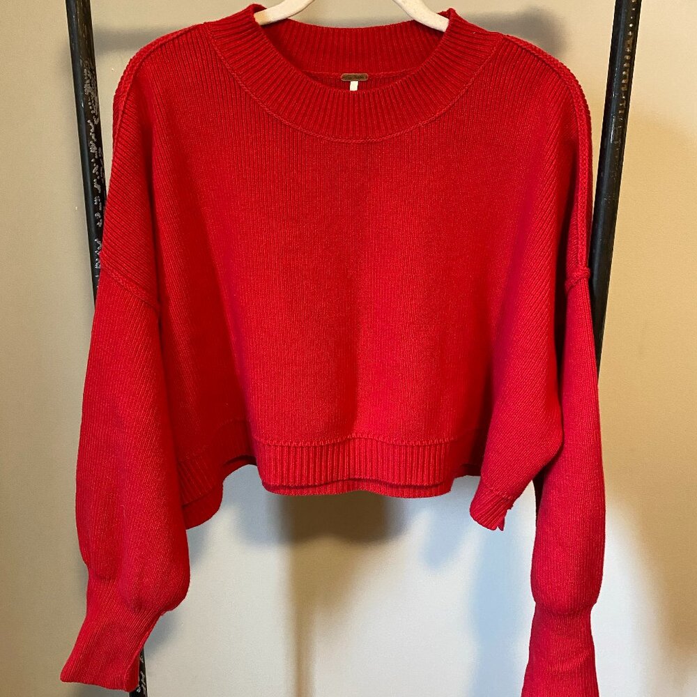 Free People Easy Street Crop Pullover, Red, M